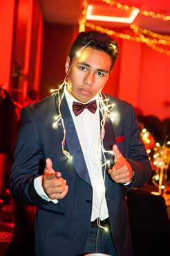 Student decked in Fairey Lights at Albany Senior High School Ball